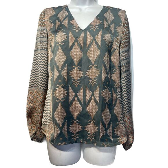 vero moda geometric sleer long sleeve V-neck Paula blouse Size M - Picture 1 of 7